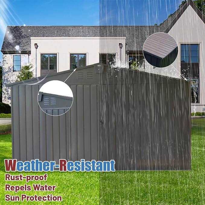 IKERY Large Galvanized Steel Storage Shed - Image 4