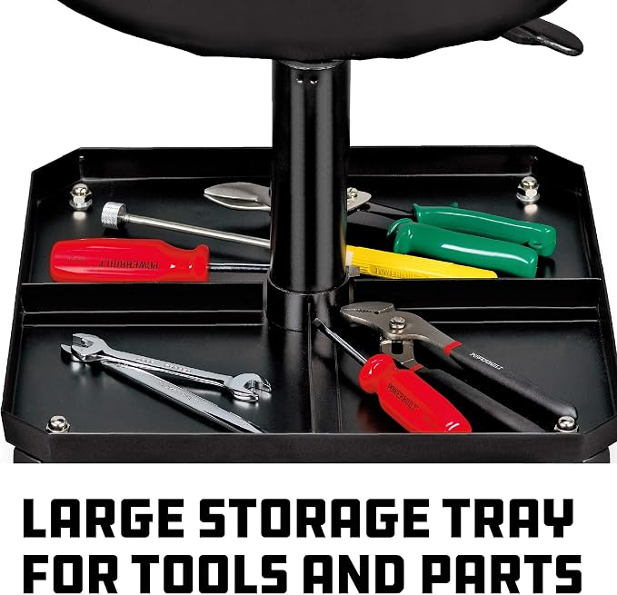 Powerbuilt Rolling Seat, Height-Adjustable Garage Stool - Image 4