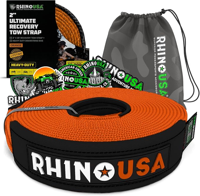 Rhino USA Recovery Tow Strap-20, 024lb Break Strength- Emergency Recovery Strap by RhinoUSAInc