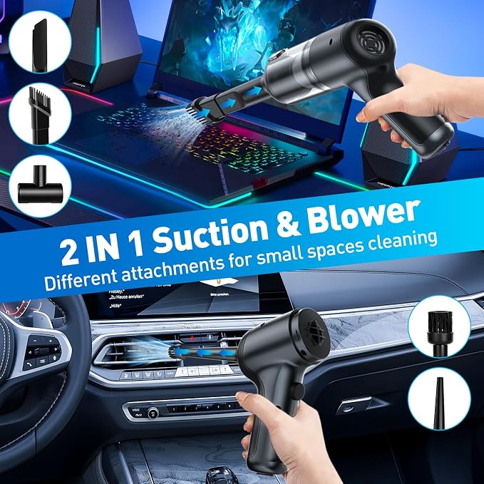 Mini Vacuum Cleaner, 120W High Power Handheld Car Vacuum Cleaner, 2 in 1 Air - Image 2