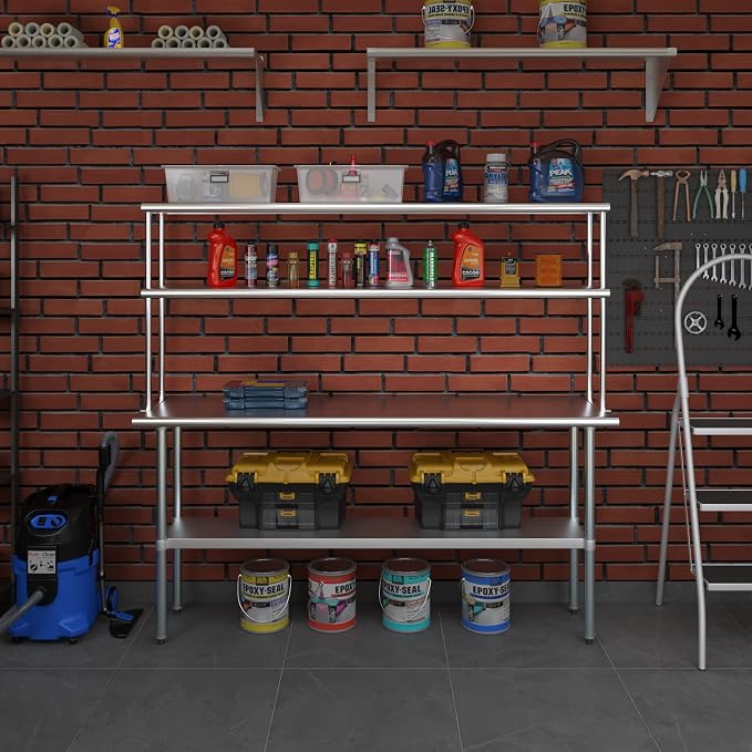 Amgood Stainless Steel Work Table Double Tier Overshelf | Metal Kitchen Prep - Image 7