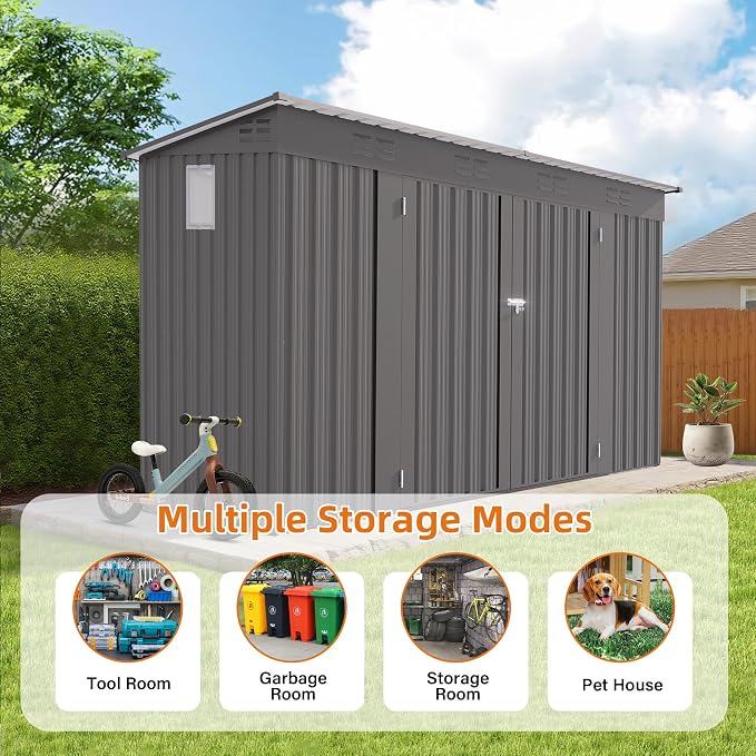 9x4 FT Lean to Shed with Window, Metal Sheds & Outdoor Storage with 6 Vents and - Image 6