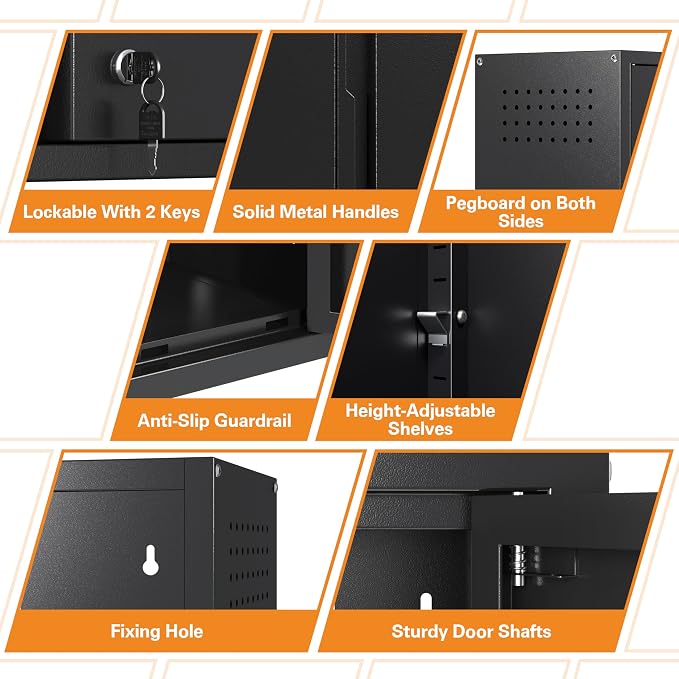 Metal Garage Wall Cabinet with 2 Doors and 1 Adjustable Shelf, Lockable - Image 3