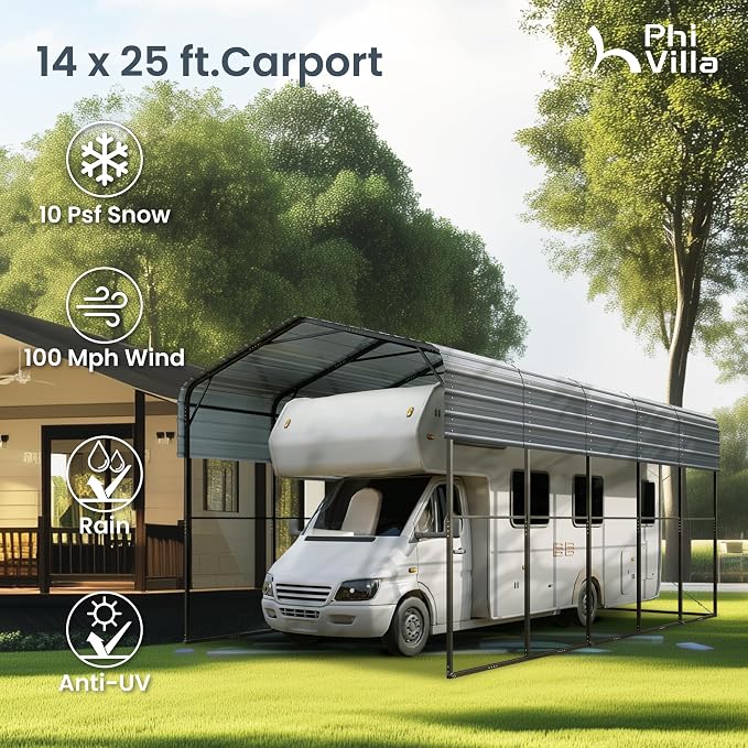 PHI VILLA 25 x 14 ft Heavy Duty Metal Carport - Image 2