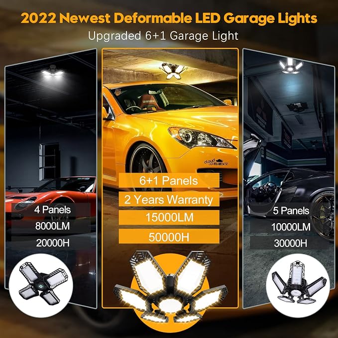 TANBABY 2 Pack Garage Light Warm 150W Led 3000k Garage Lighting 12000LM - Image 6