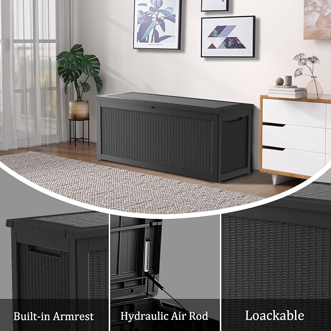 320 Gallon Lockable Resin Deck Box, Waterproof & UV-Resistant Outdoor Storage - Image 6