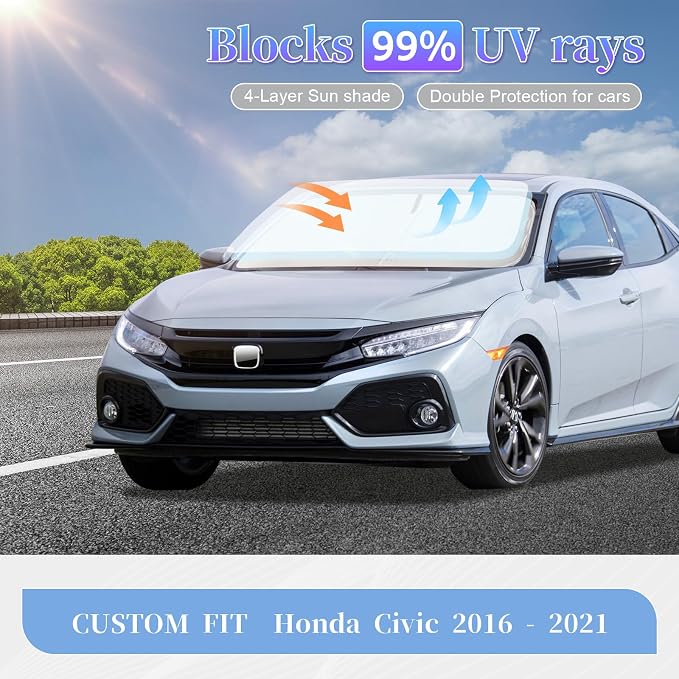 for Honda Civic 2016-2021 Sun Shade Sunshade Windshield Cover, 4-Layer Front - Image 2