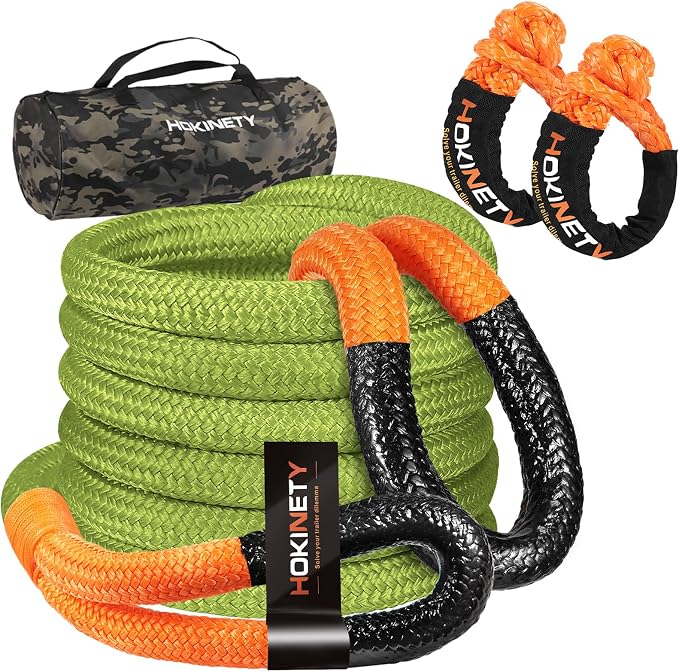 Kinetic Recovery Tow Rope: 1-1/8" x 20ft 48000LBS Snatch Strap by HOKINETY