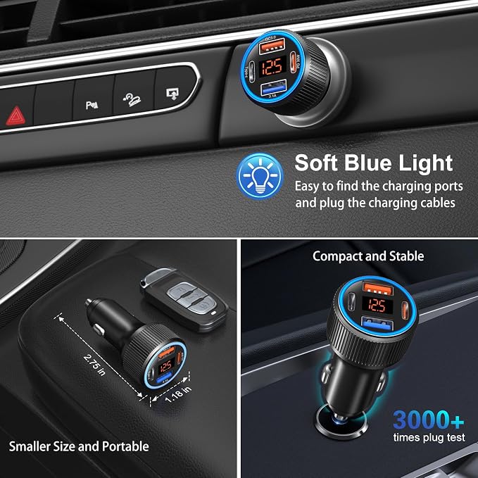 USB C Car Charger, Costyle 65W Dual USB-C & USB-A Multi Port Cigarette Lighter - Image 5