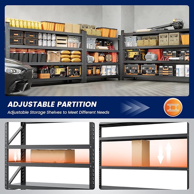 Yizosh 48" W Metal Garage Storage Shelves, Heavy Duty Adjustable Steel - Image 4