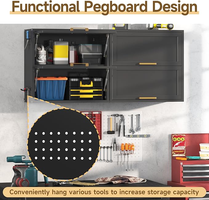 Metal Wall Cabinets with 2 Up-Flip Doors, Floating Steel Wall Mounted - Image 5