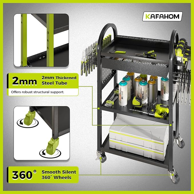 KAFAHOM Power Tool Cart with Charging Station, Rolling Cart with Drawer - Image 4