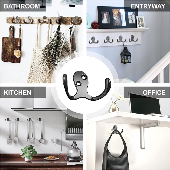 12 Heavy Duty Double Prong Coat Hooks | Wall Hooks - Image 2