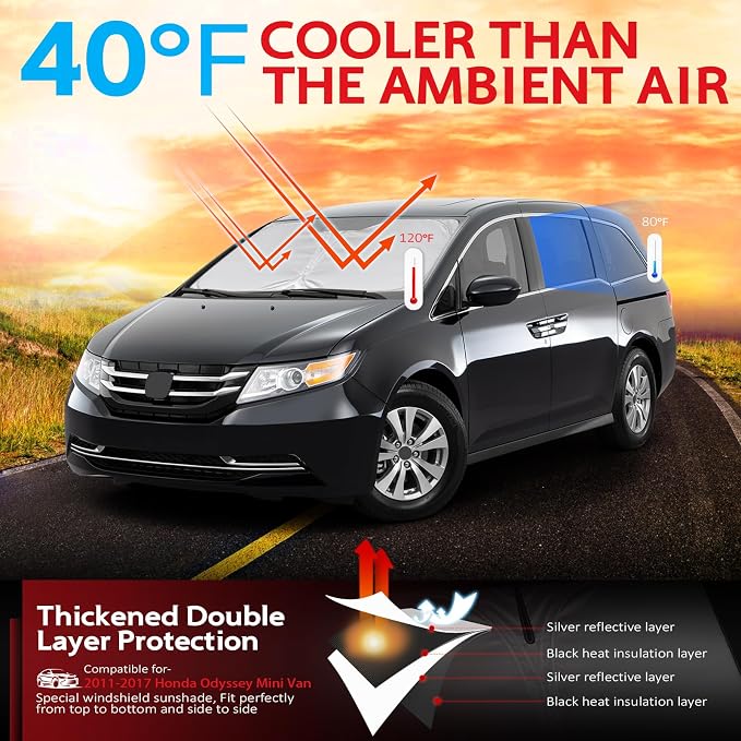 KAYZT Windshield Sun Shade for 2011-2017 Honda Odyssey Mini Van Foldable - Image 2