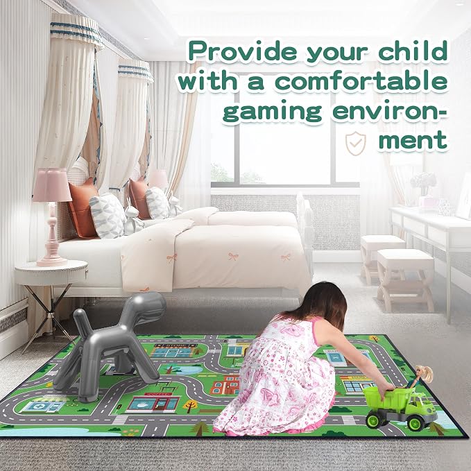 Play Rug for Playroom 2x3 Car Mat Town City Road Map for Boys Bedroom Fun Car - Image 3
