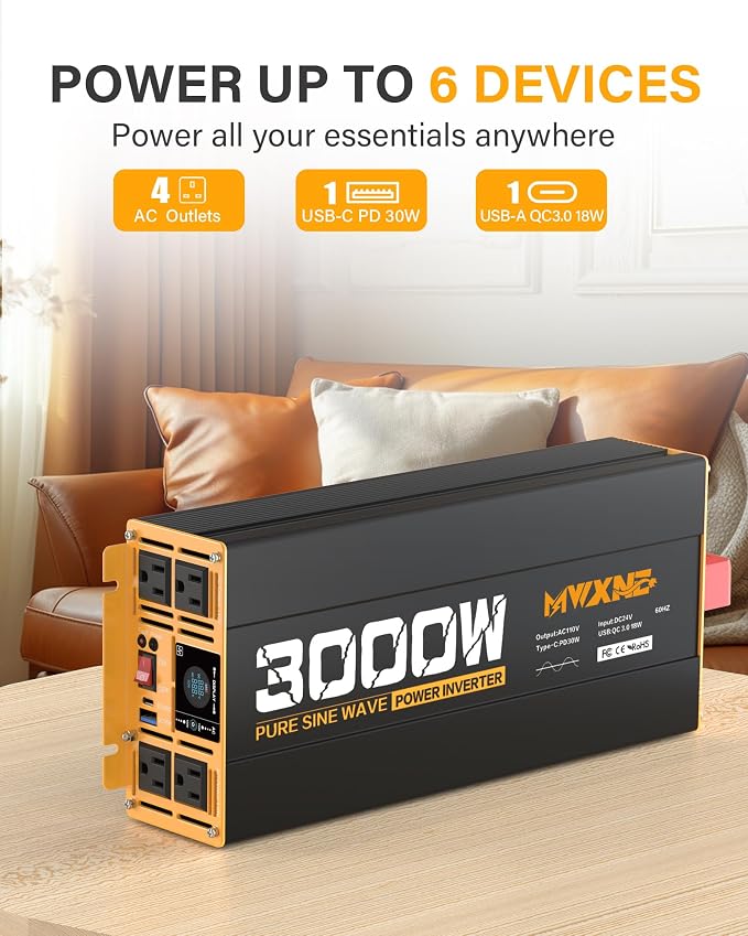 3000W Pure Sine Wave Inverter 24V DC to 110V 120V AC Converter - Image 2