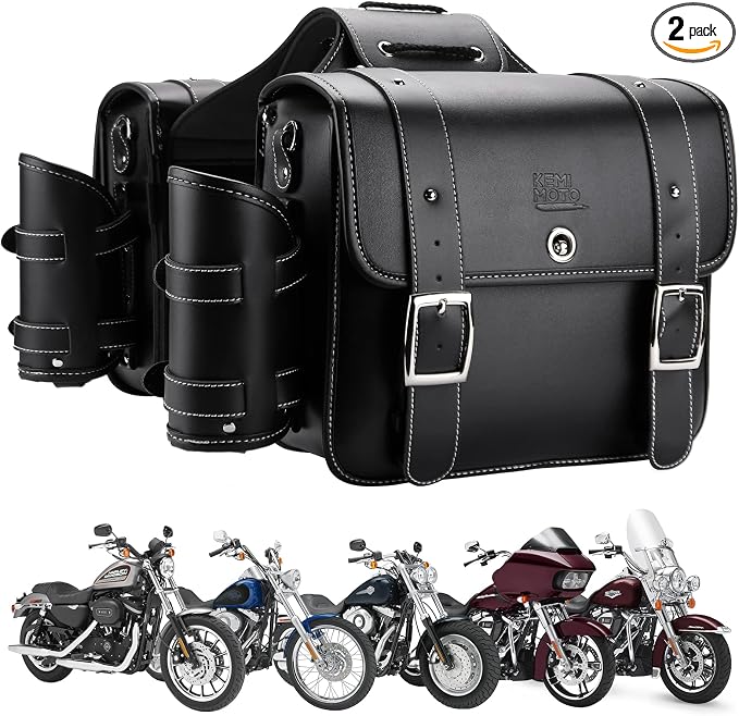KEMIMOTO Motorcycle Saddlebags Throw Over Saddle bags 20L Faux Leather Side by kemimoto