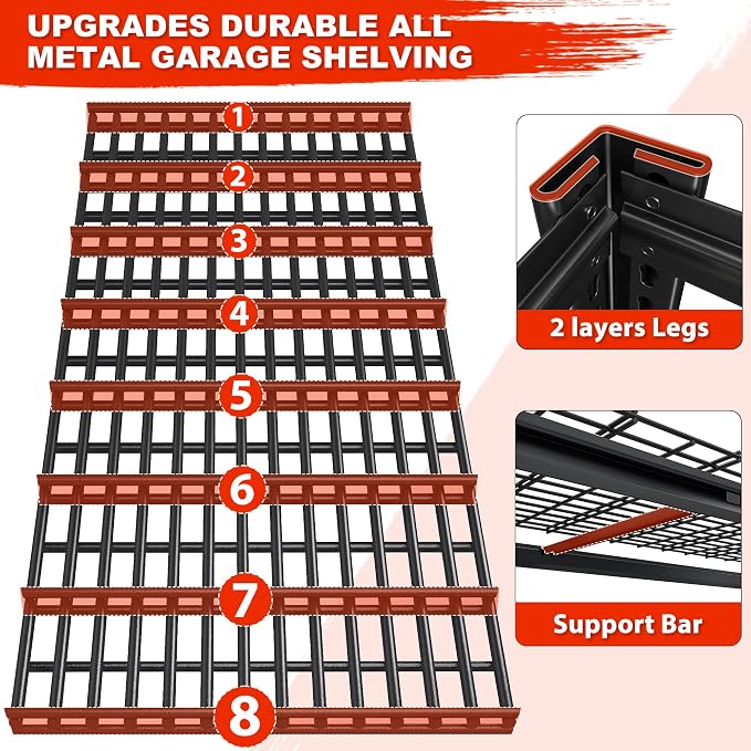 REIBII 78" H Garage Shelving Heavy Duty Load 3000LBS, Adjustable Storage Shelves - Image 5
