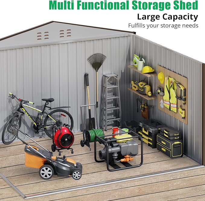 10x10 Ft Brown Metal Outdoor Storage Shed, Large Garden Shed - Image 4