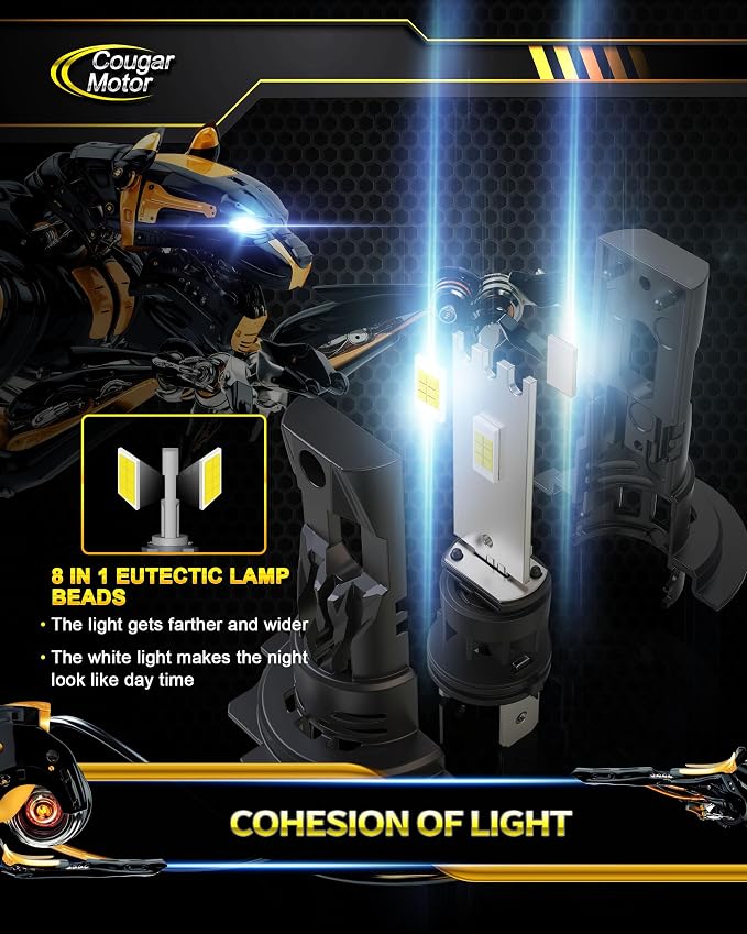 Cougar Motor H7 Bulbs, 1:1 Size H7 Lights Bulb No Adapter Required 6500K White - Image 3
