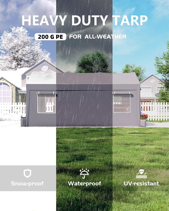 12x20 FT Carport, Heavy-Duty Portable Garage - Image 4