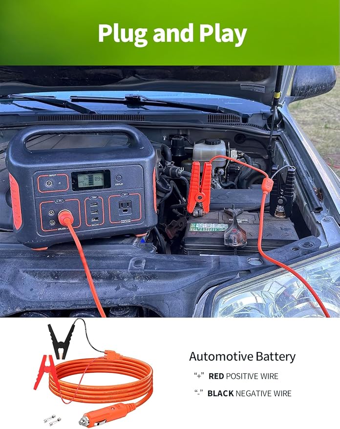 12V Car Battery Charger Cable, 6.6FT 14AWG Cigarette Lighter Plug to Alligator - Image 3