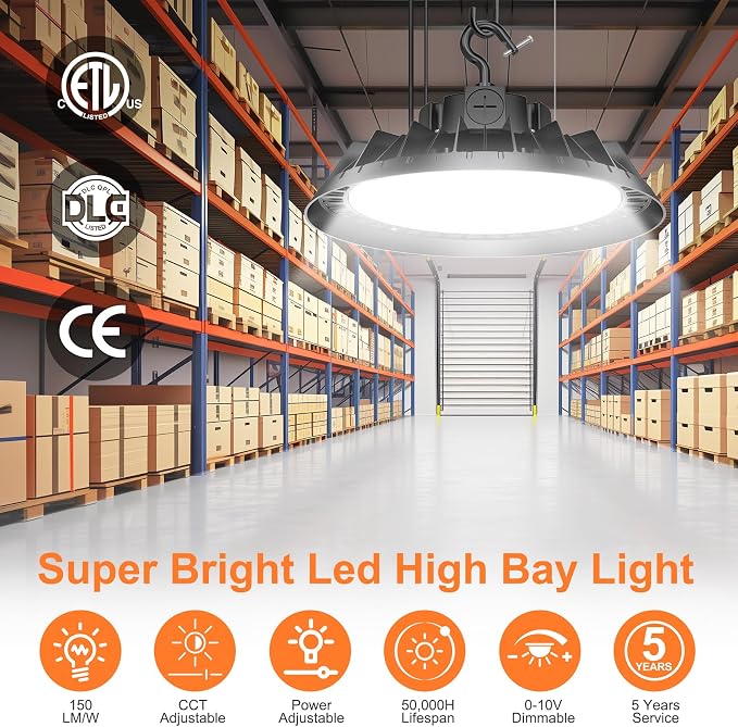 3Pack LED High Bay Lights, 240W UFO High Bay LED Shop Lights, 36000LM - Image 2