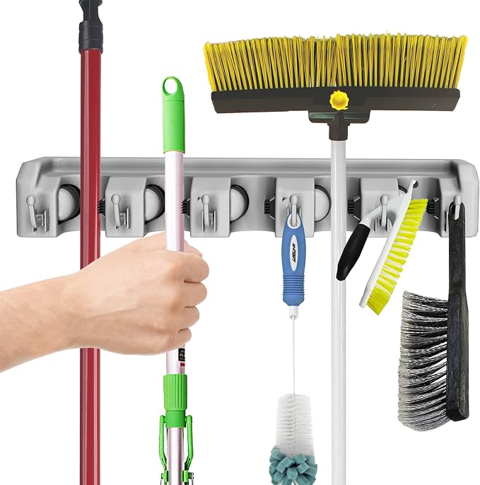 Stalwart Garden Tool Organizer Wall Mount Broom and Mop Holder, 5 Adjustable - Image 5
