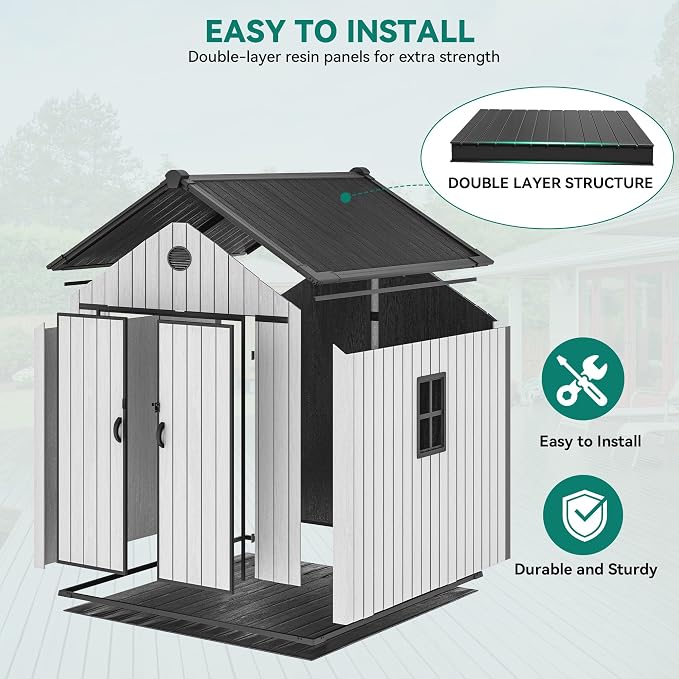YITAHOME 8 x 8 ft Outdoor Plastic Storage Shed - Image 6