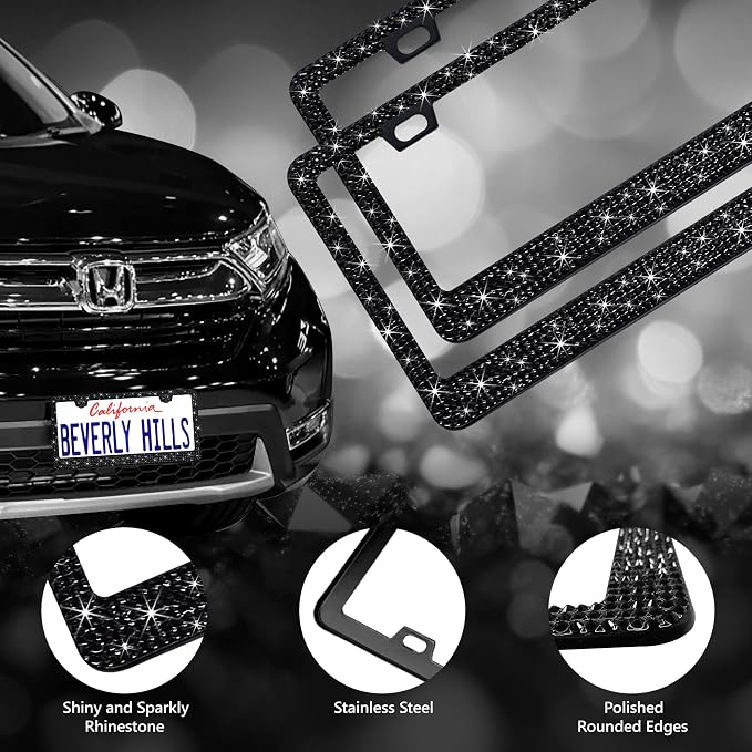 2 Pack Black Bling License Plate Frames - Image 3