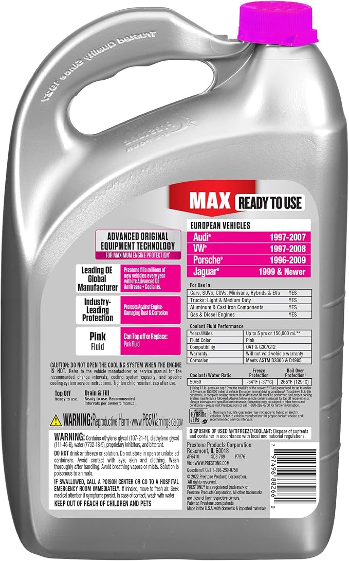 Prestone MAX Euro Pink 50/50 Antifreeze Automotive Coolant, Pack of One - Image 2