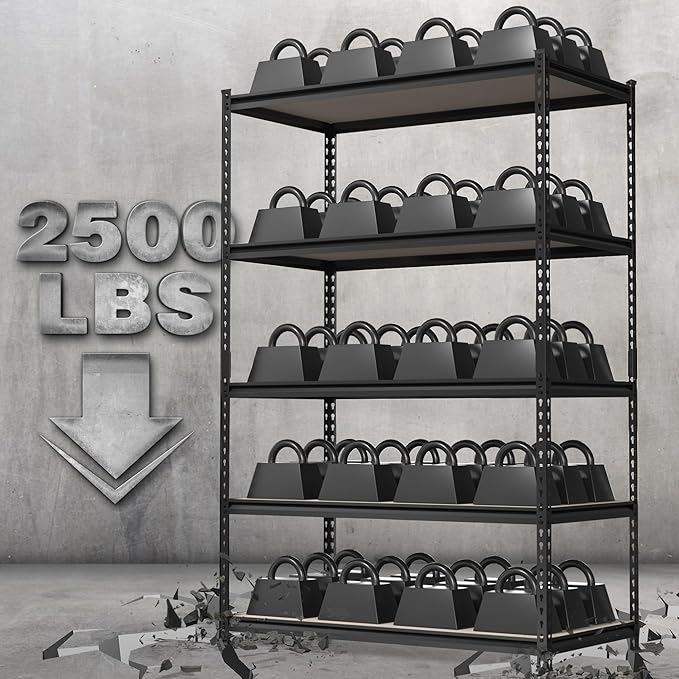WORKPRO 5-Tier Metal Garage Shelving, 48”W x 24”D x 72”H, Adjustable Storage - Image 2