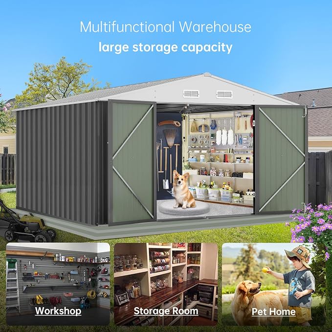 12x10 Ft Outdoor Storage Shed, Large Steel Multipurpose Yard Shed, Metal - Image 5