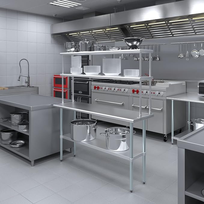 Amgood Stainless Steel Work Table Double Tier Overshelf | Metal Kitchen Prep - Image 4