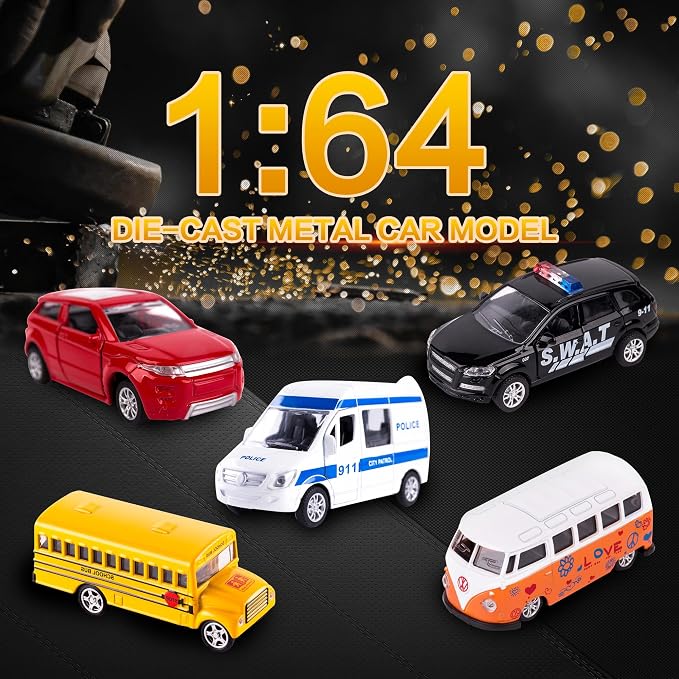 KIDAMI Die-cast Metal Toy Cars Set of 5, Openable Doors, Pull Back Car - Image 7