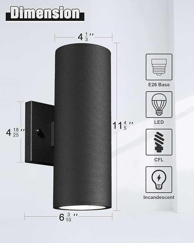 Ken & Ricky Exterior Wall Lights, Outdoor Up and Down Wall Sconce, Cylinder - Image 4