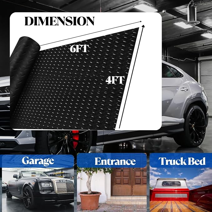 BESEA 4 x 6 FT Garage Floor Mat, Heavy Duty Diamond Plate Rubber Parking Mat – - Image 2