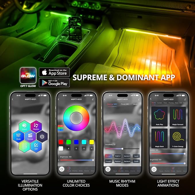 OPT7 Aura DreamColor RGB-IC Car Interior Ambient Light, Color Chasing Light Kit - Image 2