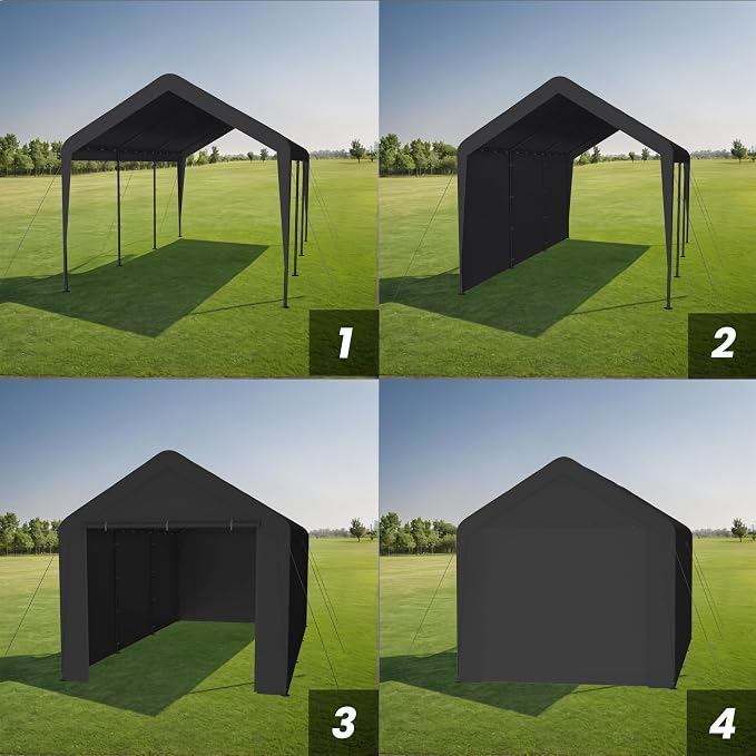 Carport 10x20 Heavy Duty Portable Garage w/Removable Sidewalls & Roll-Up Door - Image 6