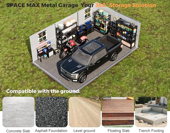 Metal Garage Shed 13x20x​​8.5', Large Outdoor Storage Building, - Image 6