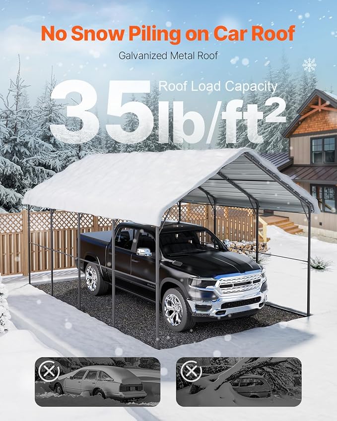 VEVOR Heavy Duty Metal Carport, Car Tent Garage Shade - Image 4