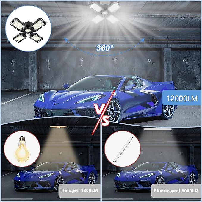 LED Garage Lights 4 Pack -120W, 12000LM 6500K Led Shop Light - Image 3