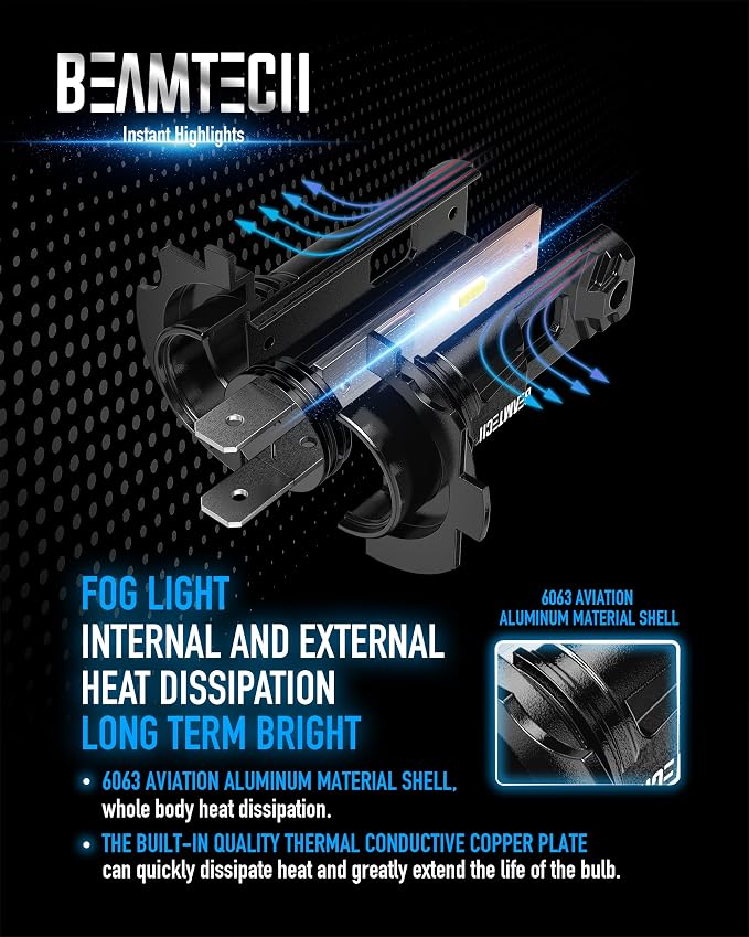 BEAMTECH H7 Fog Light Bulb Fog Light 6500K Xenon White Fanless In Line Pack Of 2 - Image 9