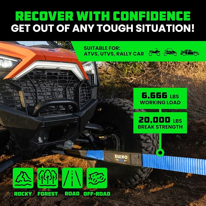 Rhino USA Recovery Tow Strap- 20024lb Break Strength- Emergency Recovery Strap - Image 4