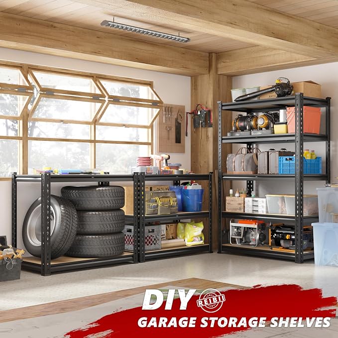 REIBII 2020LBS Garage Shelving Heavy Duty 5 Tier Storage Shelves Adjustable - Image 7