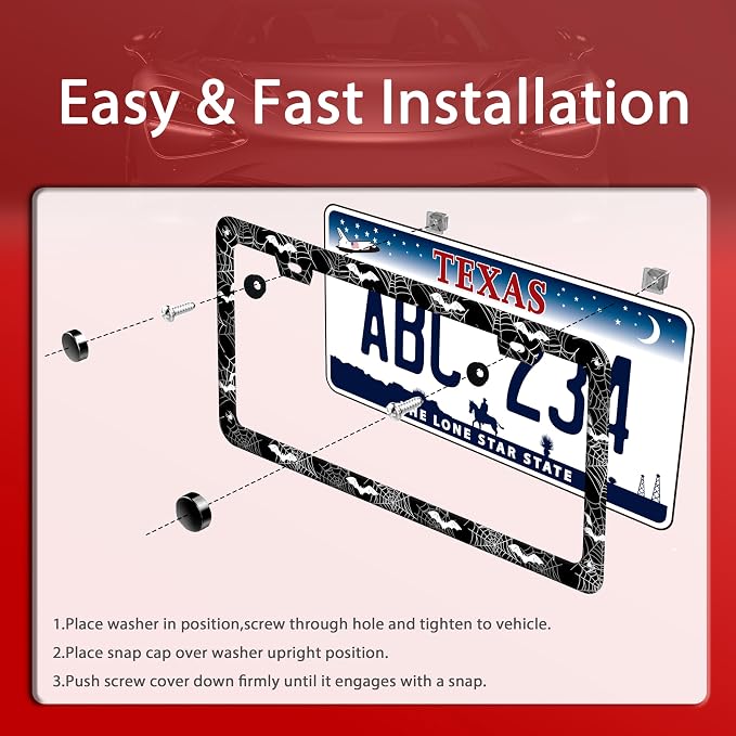 Bat Spider Web License Plate Frame Funny Gothic License Plate Frames Stainless - Image 3