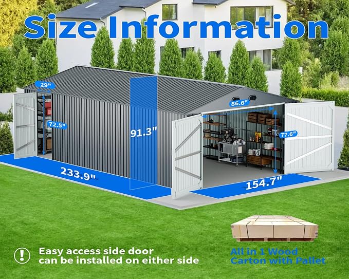20 x 13 FT Outdoor Storage Shed, Large Metal Garden Tool Shed - Image 3