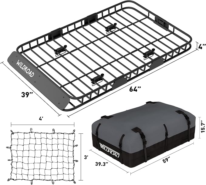 WILDROAD Car Roof Cargo Carrier Combo of Upgraded 64"x 39"x 4" Roof Rack Cargo - Image 6