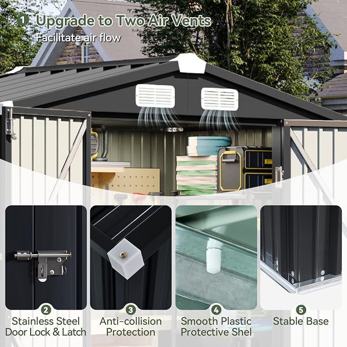Aoxun 6x3.9 FT Shed with Base Metal Outdoor Storage Shed Garden Shed with - Image 5
