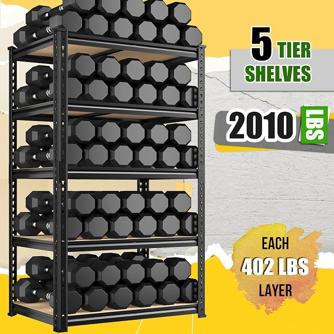 Set of 2 Storage Shelves, 27.7"W Metal Shelving 2010LBS Garage Shelving Heavy - Image 8